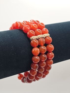 Red-Orange Carnelian Multi-Strand Stretch Bracelet